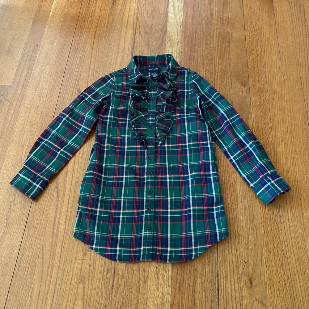 Ralph Lauren Classic Flannel Ruffles Long-Cuff Sleeves Shirtdress